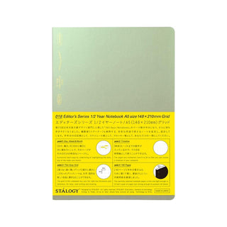 Aurora green A5 grid notebook cover with yellow label strip