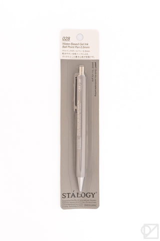STÁLOGY 028 water-based gel ink rollerball pen in gray blister packaging