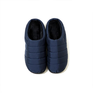 Navy outdoor slippers, padded slip-on with dark interior