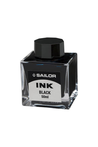 Sailor ink bottle, black, 50 mL, clear glass with black faceted cap