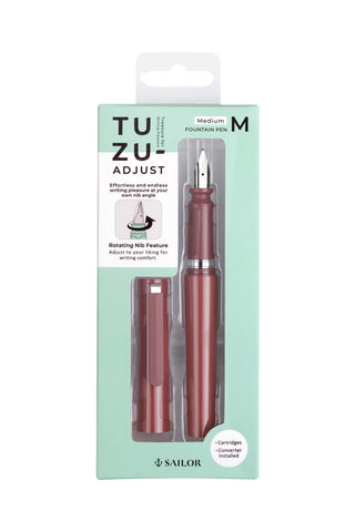 Red TUZU Adjust fountain pen retail box, medium nib, with cartridge converter