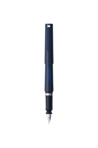 Translucent navy adjustable fountain pen with metal nib and ink feed