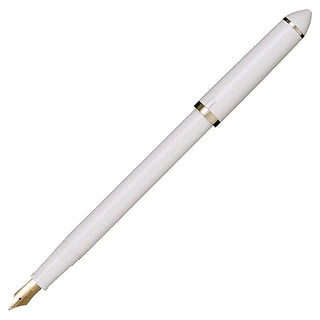 Pearl white fountain pen with gold cap ring and pointed gold nib