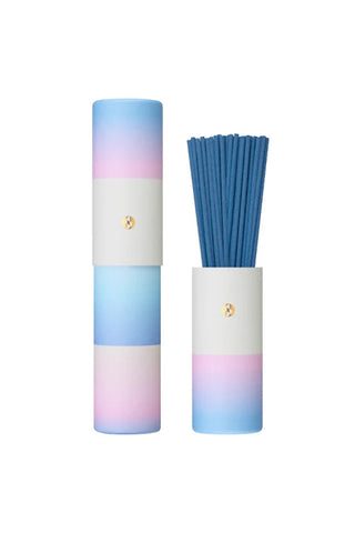 Gradient incense holder set with blue/pink cylinder base and bundle of incense sticks