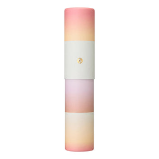 Gradient incense cylinder with strawberry-pink and cream bands and gold logo