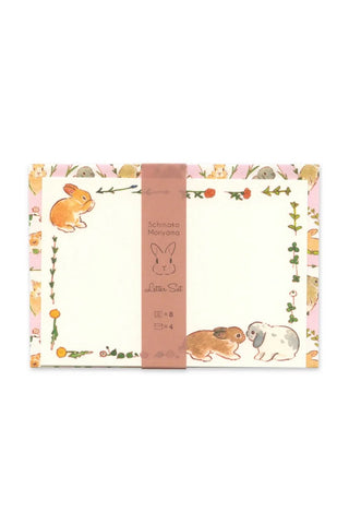 Floral animal letter set with bound envelopes and stationery card, pastel pink accents