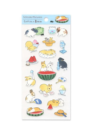 Schinako Moriyama rabbit summer vacation paper sticker sheet with food and animals