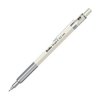 White Graph-X 0.5 mm mechanical pencil with textured grip and metal tip