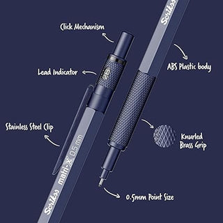 Dark blue mechanical pencil with click mechanism, lead indicator, ABS body, 0.5mm tip