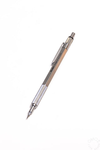 Silver mechanical pencil with metal tip and spring grip