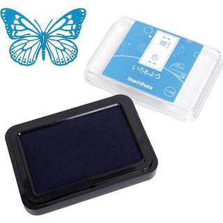 Large stamp ink pad with navy blue ink in clear lid and black base
