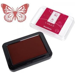Shachihata large stamp ink pad in red, with clear case and butterfly stamp design