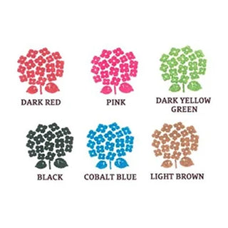 Shachihata Iromoyo large stamp ink color chart with dark red, pink, green, black, blue