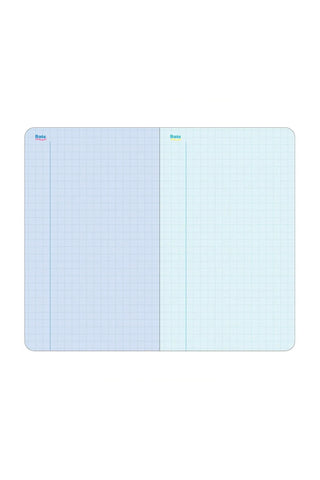 A6 slim diary open with blue grid pages and vertical divider line