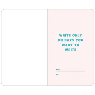A6 slim diary open with blank left page and pink right page text “WRITE ONLY”