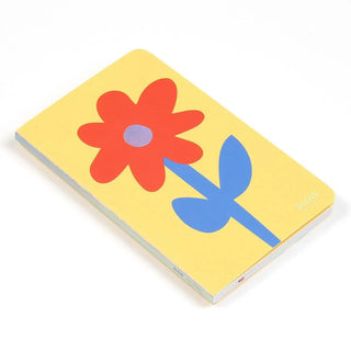 A6 slim open-dated diary with yellow cover, large red and blue flower graphic