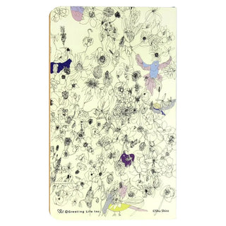 A6 slim open-dated diary back cover with pale yellow bird-and-flower illustration collage