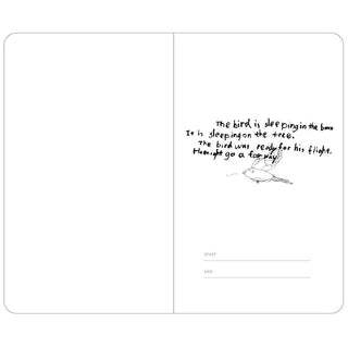 A6 slim open-dated diary open spread with bird quote and start/end lines