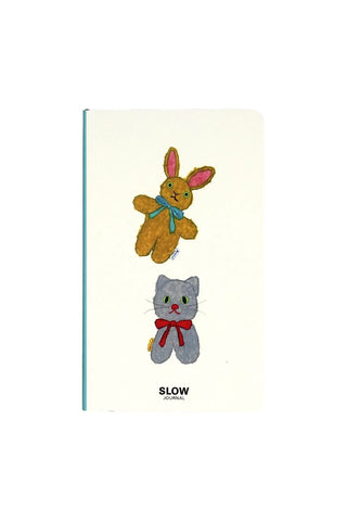 A6 slim diary with cream cover and rabbit and cat stuffed-animal illustrations