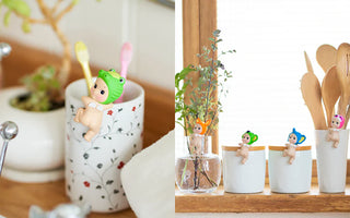 Sonny Angel Hippers Looking Back mini figurines displayed on desk planters