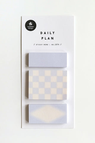 Pastel blue daily plan sticky memo set in retail box with three note pads