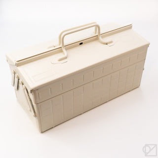 TOYO STEEL ST-350 cantilever toolbox, white hinged handle, front view with latches