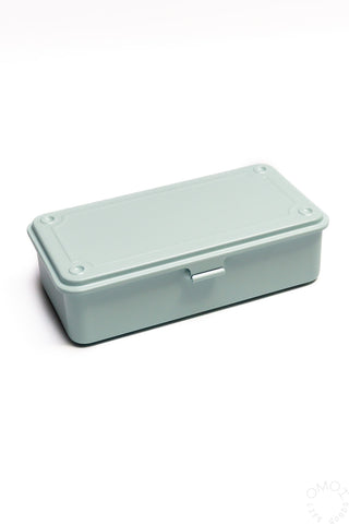 Stackable storage box with hinged lid, light mint green, snap latches