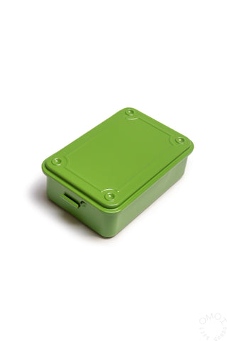 Matcha green T-150 trunk-shaped metal toolbox with hinged lid and carry handle