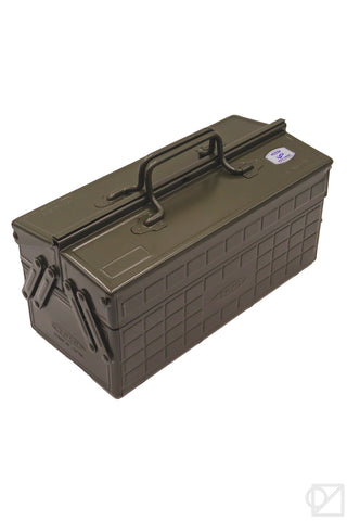 TOYO STEEL ST-350 cantilever toolbox in olive green, with latch and carrying handle