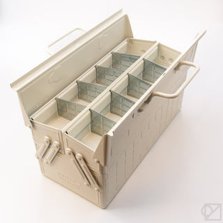 TOYO STEEL ST-350 cantilever toolbox open, white interior with six gray compartments