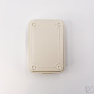 Stackable storage box lid panel with corner mounting points, light white plastic