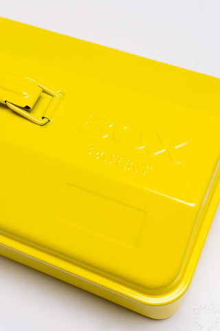 Yellow TOYO STEEL Y-350 toolbox side with latch and embossed branding
