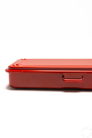 Red trunk toolbox case side profile with built-in carry handle