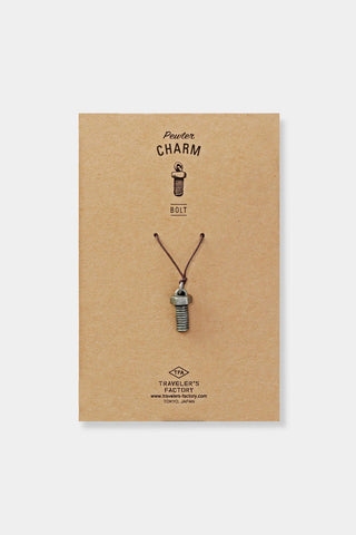Pewter bolt charm on kraft card with hanging cord