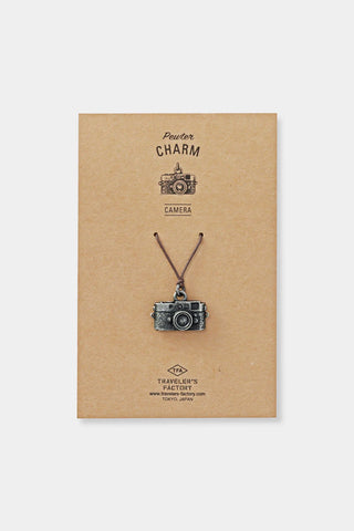 Pewter camera charm pendant with hanging cord, Traveler's Factory