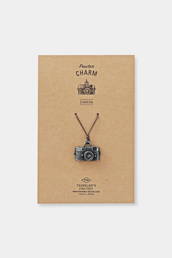 Pewter camera charm pendant with hanging cord, Traveler's Factory