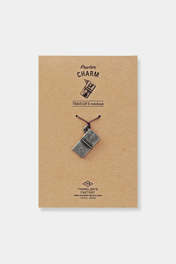 Pewter charm for Traveler's notebook, small book shape on dark cord