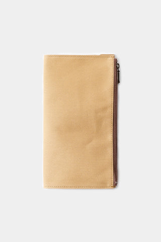 Beige cotton zipper case with metal zipper and rectangular stitched edges