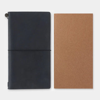 Traveler's notebook free diary with dark cover and band, plus kraft journal backing