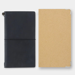 Traveler's notebook 011 archive binder, black and kraft tan cover set with strap