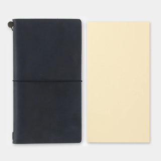 Two travel notebooks: dark gray cover and beige cover with elastic strap