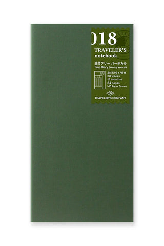 Traveler's notebook 018 open-dated weekly planner, vertical format, green cover