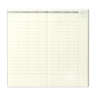 Weekly planner spread with day columns and fine grid lines for scheduling