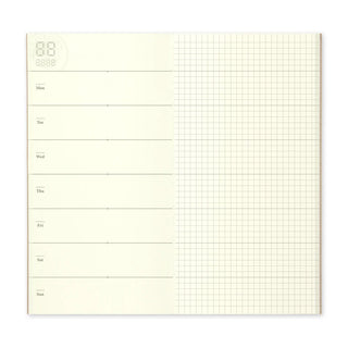 Blank weekly planner spread with day boxes and a dotted grid writing area
