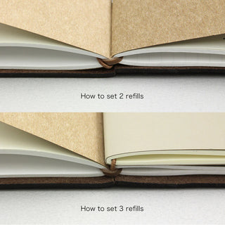 Notebook cover with tan pages held in place by brown connecting rubber band loops