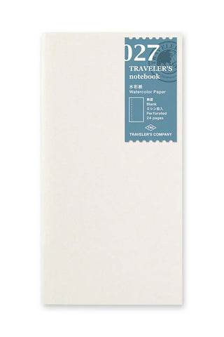 Traveler's notebook 027 watercolor paper sheet with front label showing 027 and details