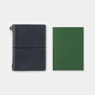 Navy passport-size grid notebook with wraparound band