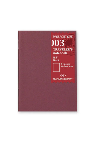 Burgundy passport-size blank notebook with red title label on cover