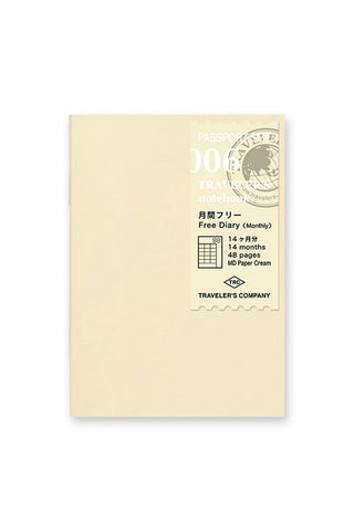 Traveler's notebook Passport 006 monthly planner cover, cream with pocket info label
