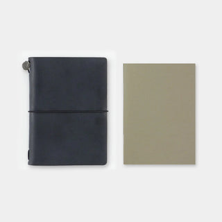 Passport-size planner notebook set: navy elastic strap cover and olive cover